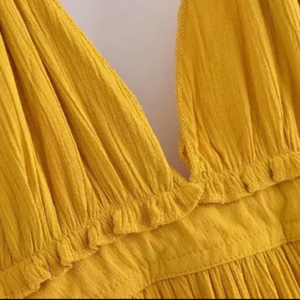 SOLD OUT Mustard Swiss Dot Ruffle Halter Dress - Picture 5 of 6